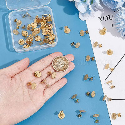 60 шт. текстурированные плоские круглые ионно-покрытые (IP) серьги-гвоздики из нержавеющей стали 304 STAS-SP0001-45-1