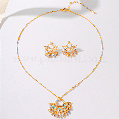 Комплекты из латунных подвесок в форме луны и серег-гвоздиков с микропаве из прозрачных кубических цирконий для женщин DZ0544-1