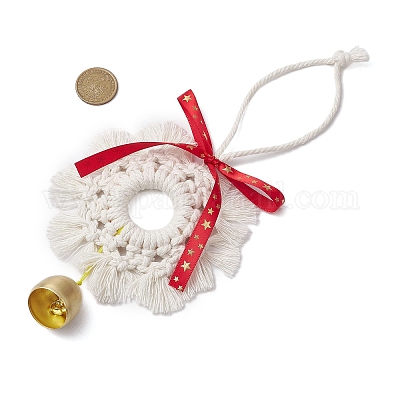 Рождественские украшения ручной работы из хлопчатобумажной нити в виде снежинки-подвески из макраме HJEW-TA00318-1