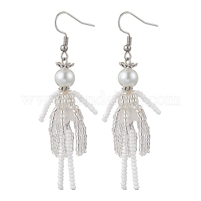 Серьги-подвески из стеклянных бусин ручной работы EJEW-MZ00447-03-1