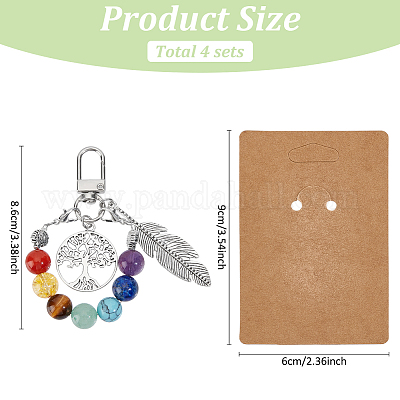 4 шт. кулон в виде чакры с деревом жизни и перьями из натуральных и синтетических драгоценных камней HJEW-MA00015-1