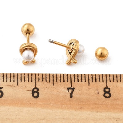 Серьги-гвоздики из искусственного жемчуга из нержавеющей стали 304 STAS-E502-03G-1