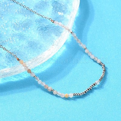 Ожерелья из граненых круглых бусин из натурального солнечного камня NJEW-A045-05P-1