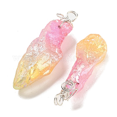 Гальванические большие подвески из необработанного натурального кварца с кристаллами G-A229-02P-04-1