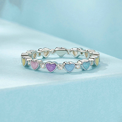 Кольца-пальцы в форме сердца из стерлингового серебра с микропаве из прозрачных кубических цирконий и эмалью FS-WGA58F8-02-1