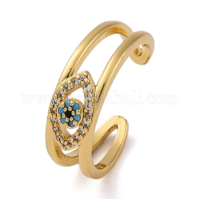 Латунные кольца-манжеты с микропаве и прозрачным цирконием для женщин RJEW-C118-01G-1