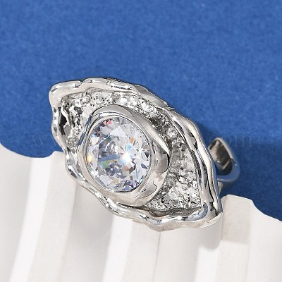 Латунные регулируемые открытые манжеты с кубическим цирконием для женщин RJEW-R032-01P-1