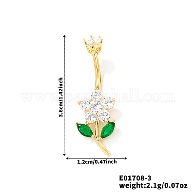 Кольца для живота из цветочной латуни с кубическим цирконием изогнутая штанга QR5785-3-1