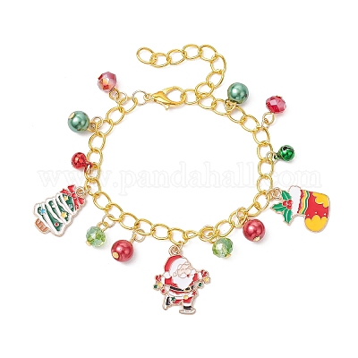 3шт 3 цвета рождественский сплав эмалированный браслет с подвесками BJEW-JB12076-1