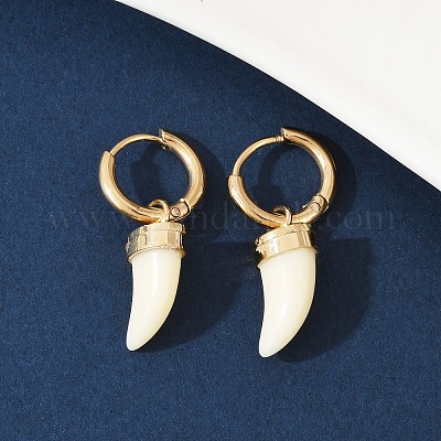 Серьги-кольца из пластика с имитацией ракушек из нержавеющей стали 304 EJEW-Z089-29G-1