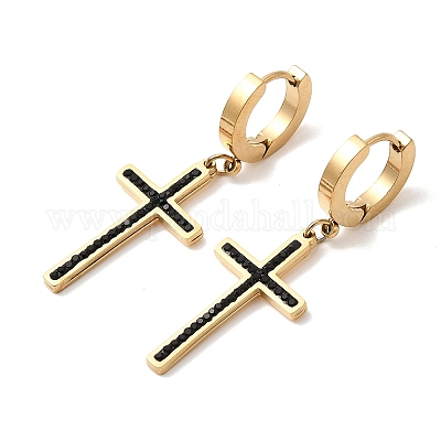 Серьги-кольца из полимерной глины с крестом 304 из нержавеющей стали EJEW-G453-11G-01-1