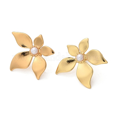 Серьги-гвоздики в форме цветка из нержавеющей стали 304 и АБС-пластика с имитацией жемчуга EJEW-S253-23G-1