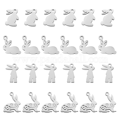 24 шт. 4 подвески-кролики из нержавеющей стали 201 STAS-SC0003-43-1