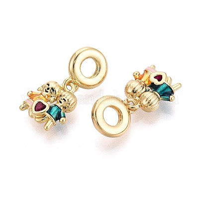 Европейские подвески-шармы из латуни с микропаве из прозрачных кубических цирконий и эмали KK-T079-70G-1