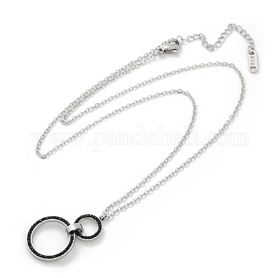 Ожерелья с подвесками из двойных колец из нержавеющей стали 304 с блестящими стразами NJEW-V001-04P-1