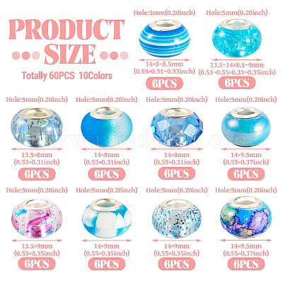 60 шт. 10 цвета смолы европейские бусины RESI-TA0004-08-1