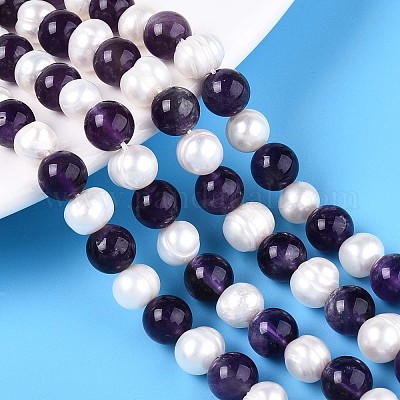 Натуральные аметистовые круглые и натуральные культивированные пресноводные жемчужины PEAR-N019-11-1