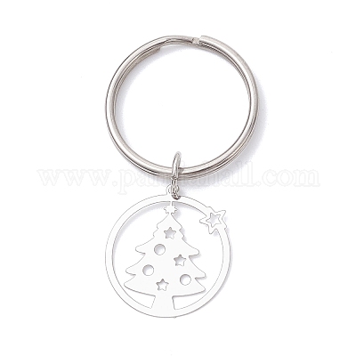 Кольцо с подвесными украшениями в виде рождественских елок из нержавеющей стали 201 KEYC-JKC01355-1