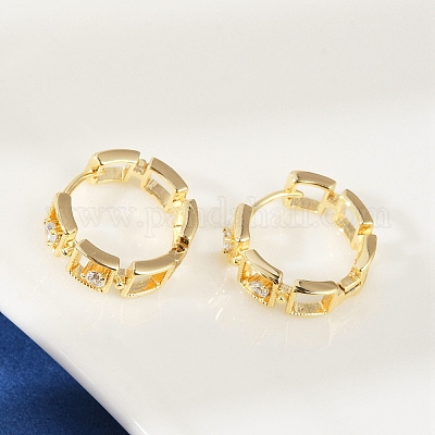 Серьги-кольца из латуни с прозрачным фианитом EJEW-Q016-02G-1