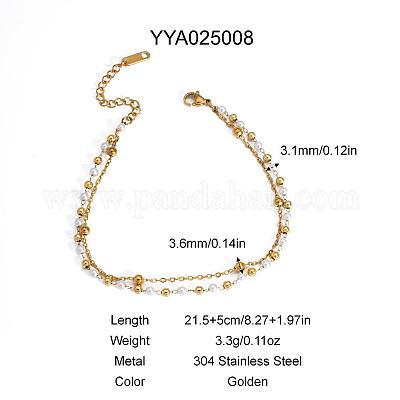 Элегантные двухслойные браслеты-цепочки из нержавеющей стали 304 с искусственным жемчугом HM7489-6-1