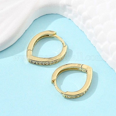 Серьги-кольца Huggie из латуни с прозрачным фианитом и прозрачным фианитом EJEW-A058-26G-1
