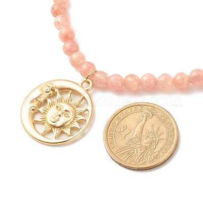 Подвески солнце и луна колье с натуральными бусинами солнечного камня NJEW-JN03805-1