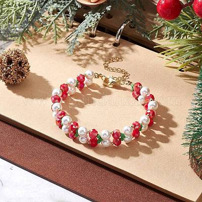 Рождественские браслеты из стекла BJEW-TA00687-1