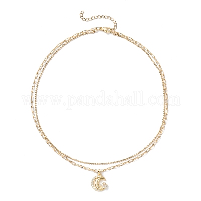 Латунные подвески в виде луны со звездой из прозрачного кубического циркония NJEW-JN05383-1