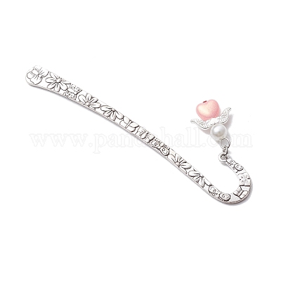 Подвеска-закладка в виде ангела из искусственного жемчуга в форме сердца из акрила и АБС-пластика AJEW-JK00388-1