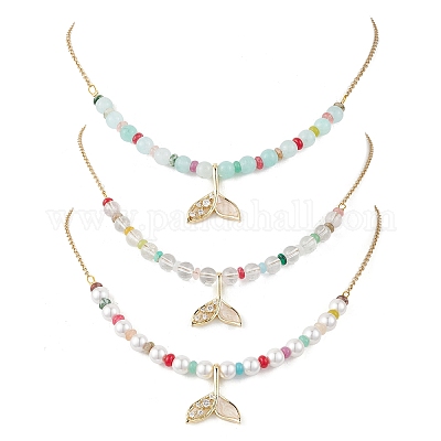 3 шт. 3 стиля ожерелья из круглых бусин из натурального кварца и ракушечного жемчуга NJEW-JN05302-1