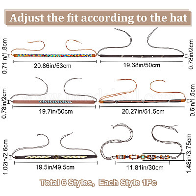 6 шт. 6 стиля этнический стиль плоский регулируемый ободок для шляпы AJEW-CP0007-24-1