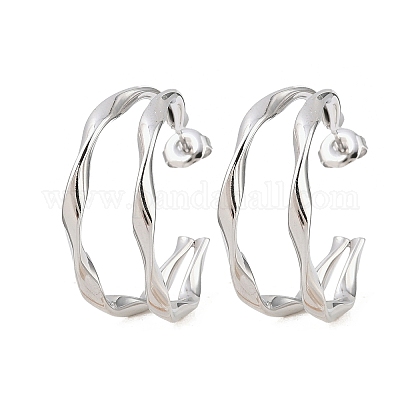 Двухслойные серьги-гвоздики в форме буквы С из нержавеющей стали 304 EJEW-P324-11P-1