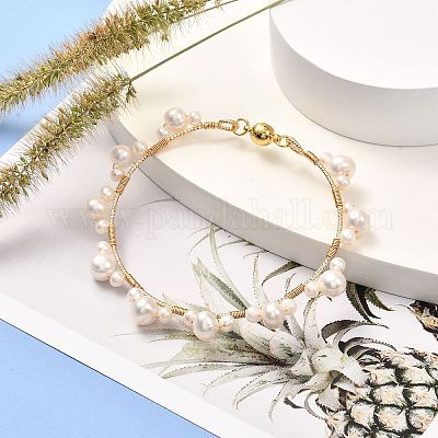 Плетеный браслет из натурального жемчуга для девочек-подростков BJEW-JB06828-1