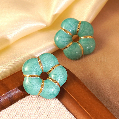 Серьги-гвоздики с эмалированными цветами из нержавеющей стали 304 EJEW-Z147-03G-1