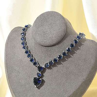 Латунные кубического циркония сердце кулон ожерелья NJEW-Z059-07P-01-1