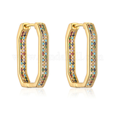 Овальные серьги-кольца из латуни с микропаве и цирконием FS-WG2CC95-01-1