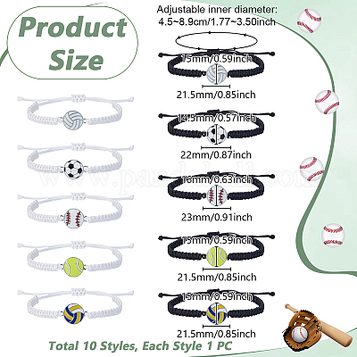 10шт 10 стиля сплава спортивные браслеты с шариками BJEW-GA0001-21-1