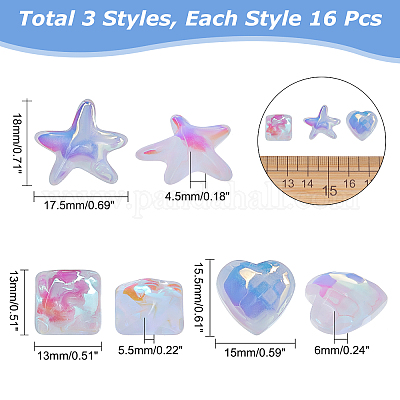 48 шт. 3-х видов полупрозрачных гальванизированных стеклянных кабошонов EGLA-CA0001-11-1