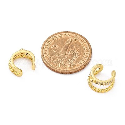 Серьги-каффы из латуни с микропаве из прозрачного кубического циркония EJEW-H147-14G-1