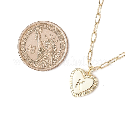 Сердце с буквой латунный кулон скрепка цепочка ожерелья NJEW-JN05379-04-1