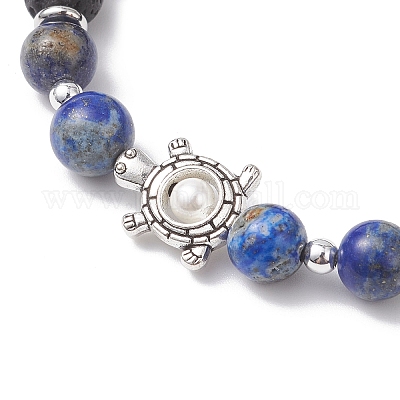 Эластичные браслеты из бусин из натуральной лавы и смешанных драгоценных камней BJEW-JB12869-1