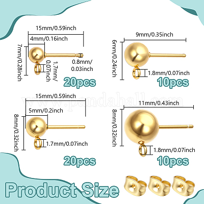 60 шт. 4 стиля фурнитуры для сережек-гвоздиков из нержавеющей стали 304 STAS-NB0001-99-1