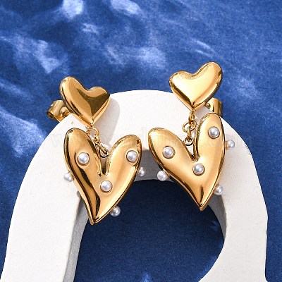 Серьги-гвоздики в форме сердца из нержавеющей стали 304 EJEW-S279-05G-1