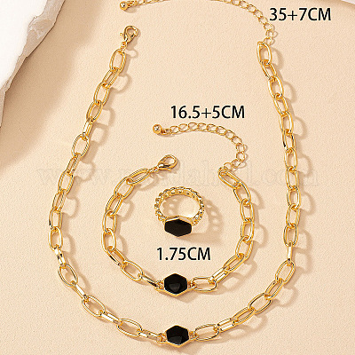 Шестигранный сплав эмалированный кабель цепи ожерелья и браслеты и кольца наборы FS-WGE6E3B-01-1