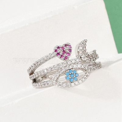 Женские кольца на палец из латуни с микропаве и кубическим цирконием RJEW-C129-05P-1