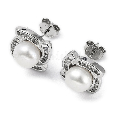 Серьги-гвоздики Vortex из стерлингового серебра с родиевым покрытием EJEW-F318-04P-1