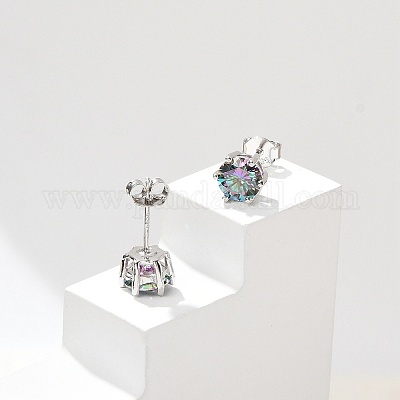 925 серьги-гвоздики из стерлингового серебра с муассанитом и стразами EJEW-U042-05P-04-1