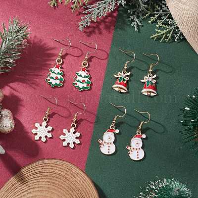 4 пара сережек-подвесок из сплава с эмалью EJEW-JE06531-1