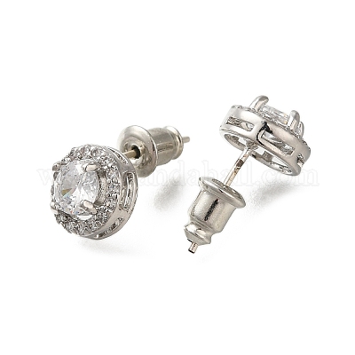 Серьги из латуни с микропаве и цирконием в стойке EJEW-I304-19P-1