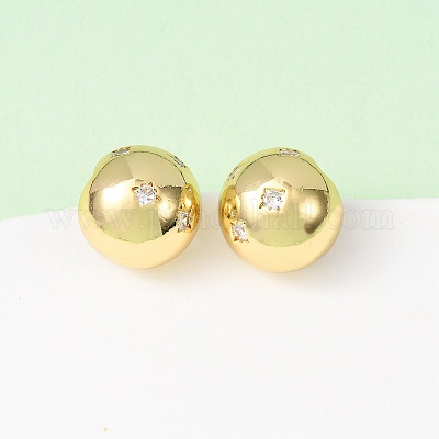 Круглые серьги-гвоздики из латуни с микропаве из прозрачных кубических цирконий EJEW-D346-04G-1